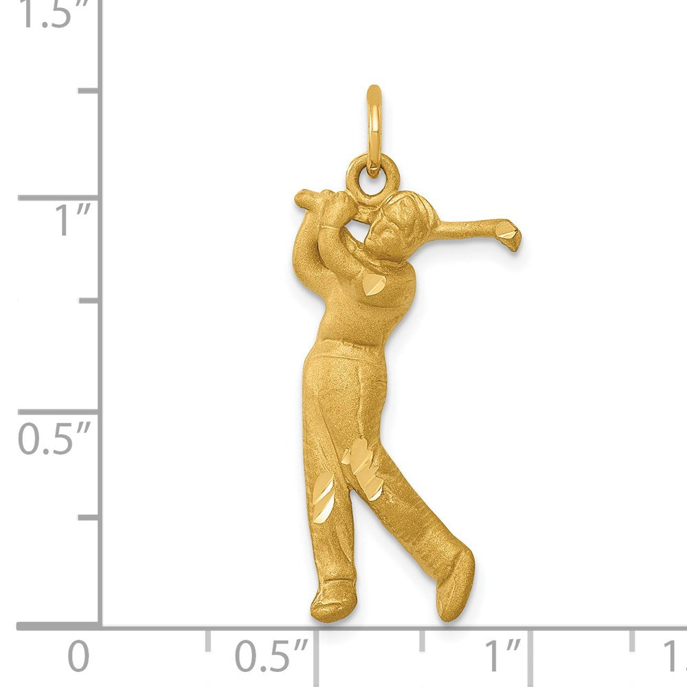 14k Satin Diamond-cut Male Golfer Charm