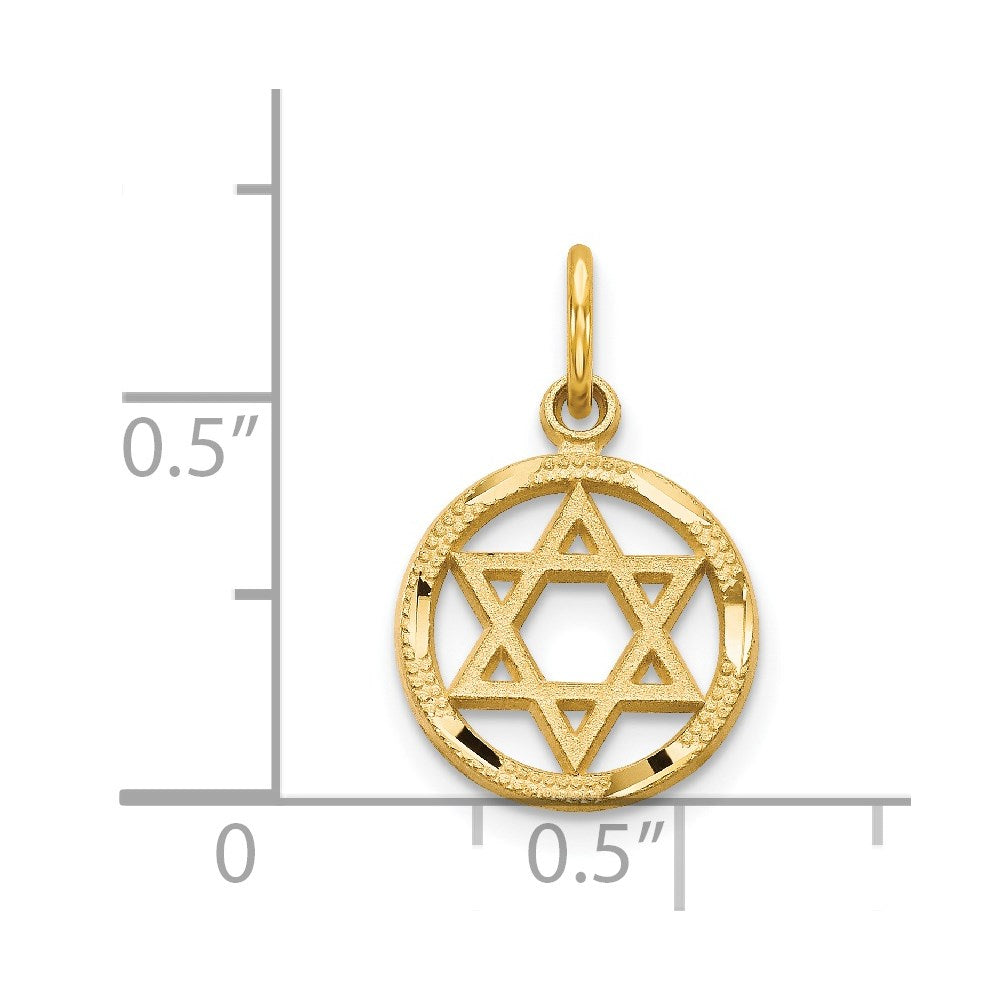 14k Solid Polished Star of David in Circle Charm