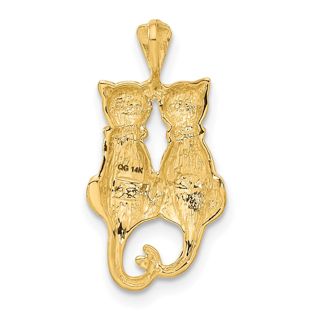 14k Satin and Polished Two Sitting Cats Pendant