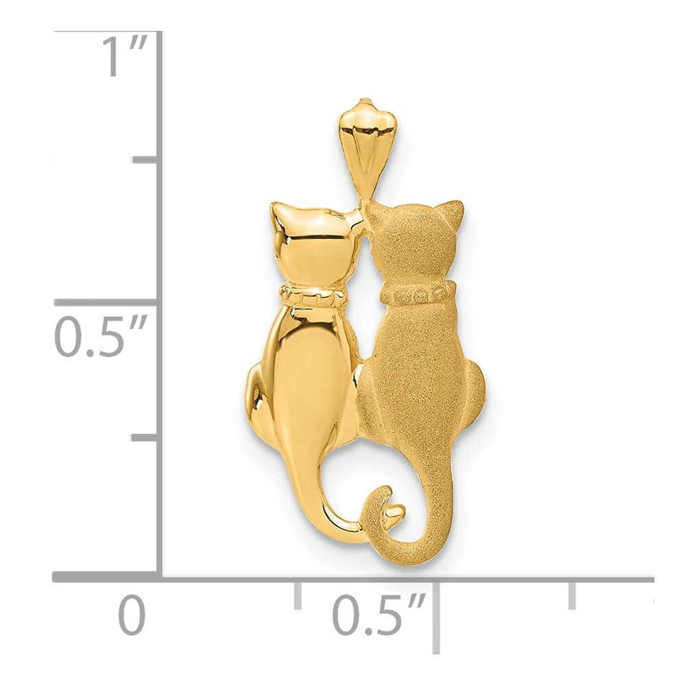 14k Satin and Polished Two Sitting Cats Pendant