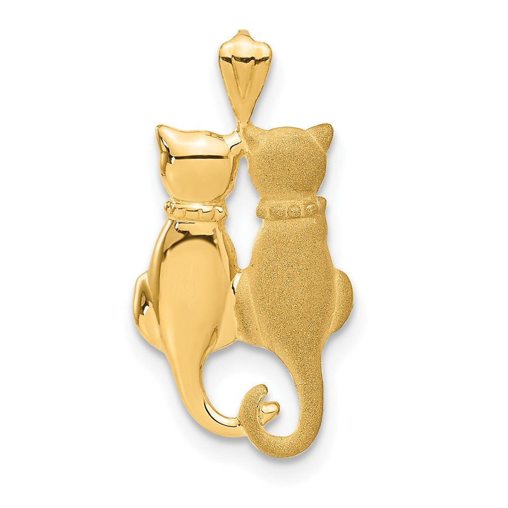 14k Satin and Polished Two Sitting Cats Pendant