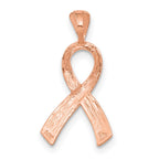 14k Rose Gold Diamond-cut Awareness Ribbon Pendant