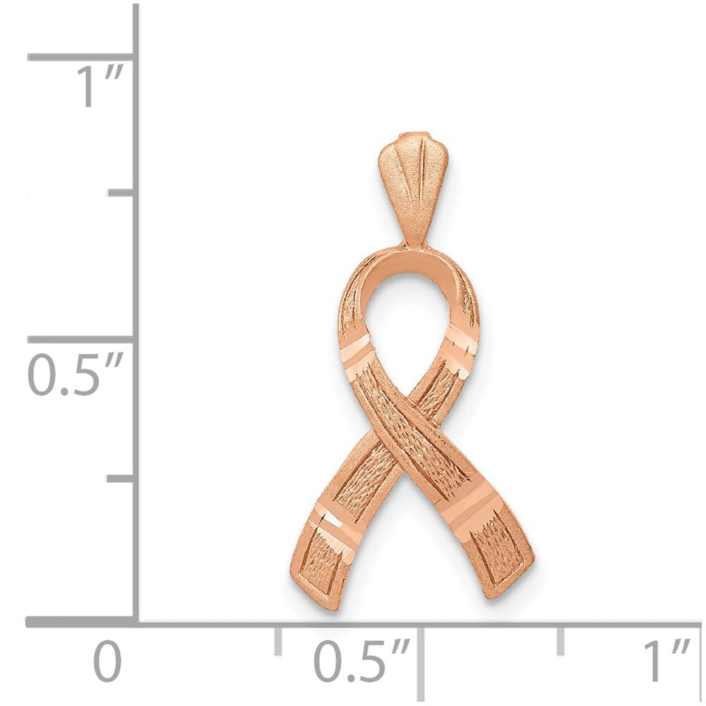 14k Rose Gold Diamond-cut Awareness Ribbon Pendant