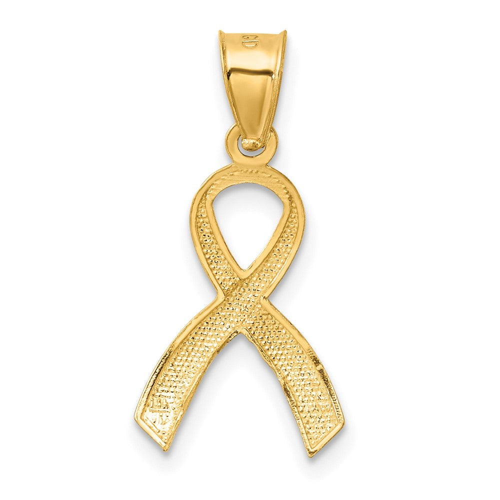 14k Diamond-cut Awareness Ribbon Pendant