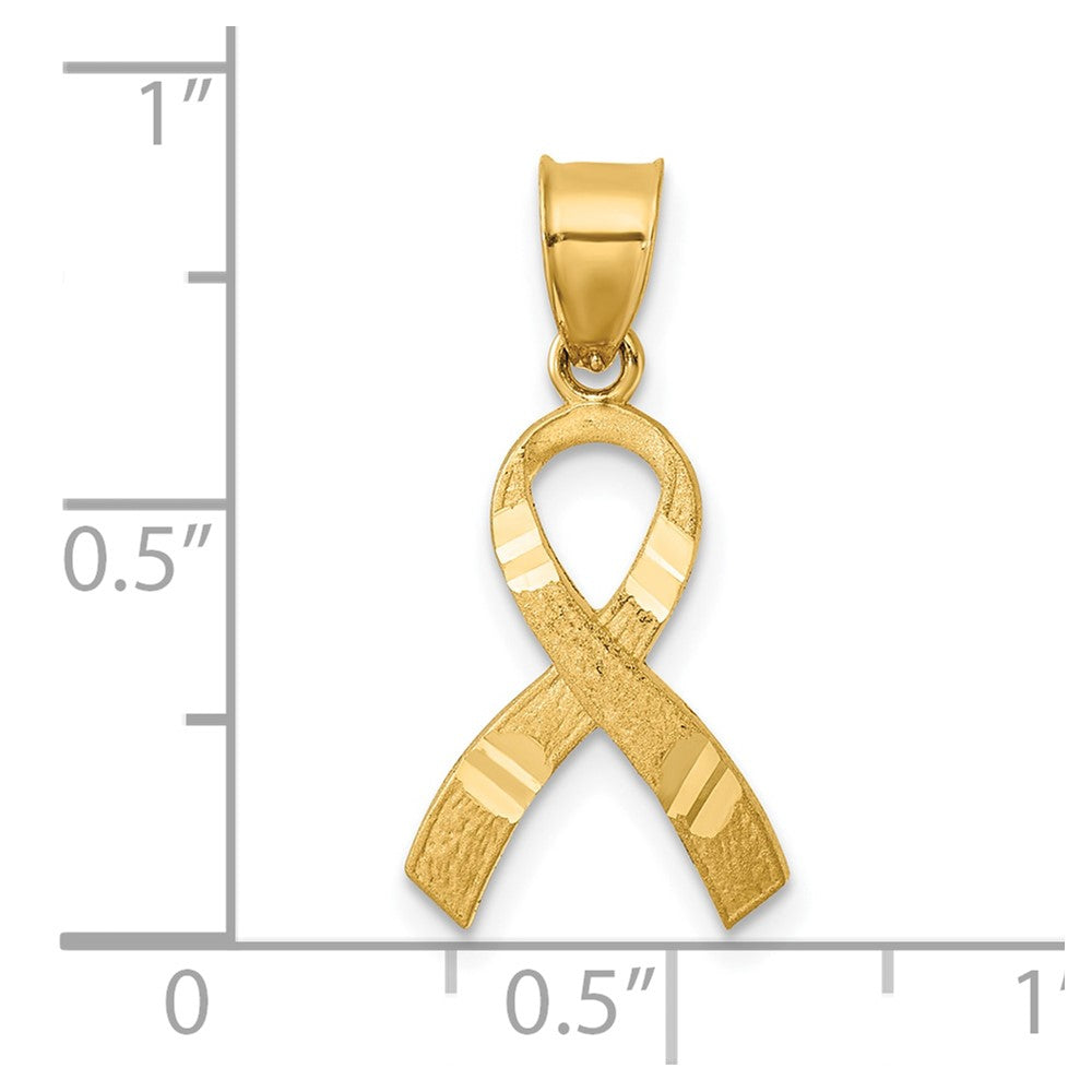 14k Diamond-cut Awareness Ribbon Pendant