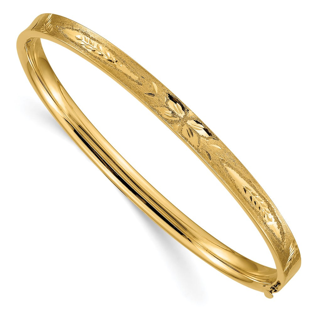 14k 3/16 Oversize Diamond-cut Concave 5.00mm Hinged Oval Bangle Bracelet