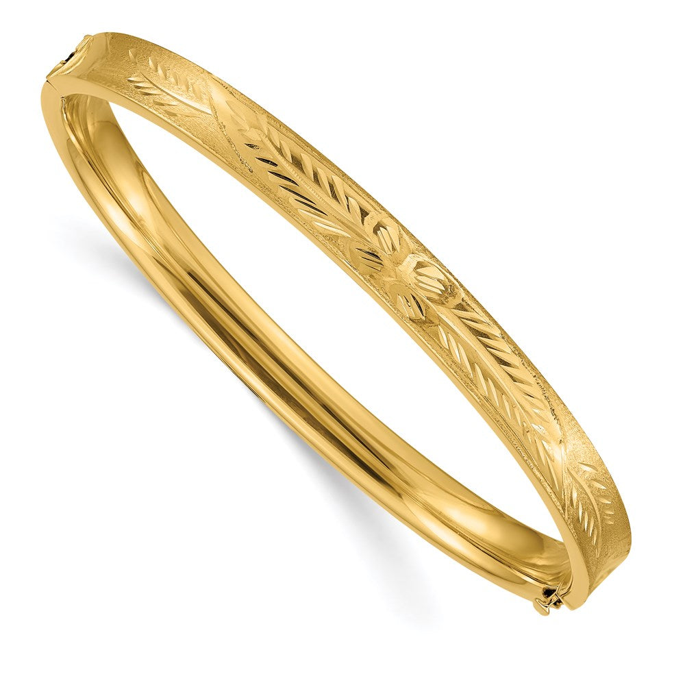 14k 4/16 Diamond-cut Concave 6.00mm Hinged Oval Bangle Bracelet