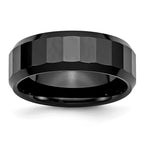 Chisel Ceramic Black Faceted Beveled Edge 8mm Polished Band