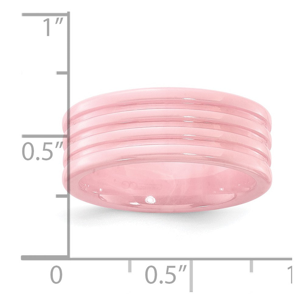 Ceramic Pink Grooved 8mm Polished Band