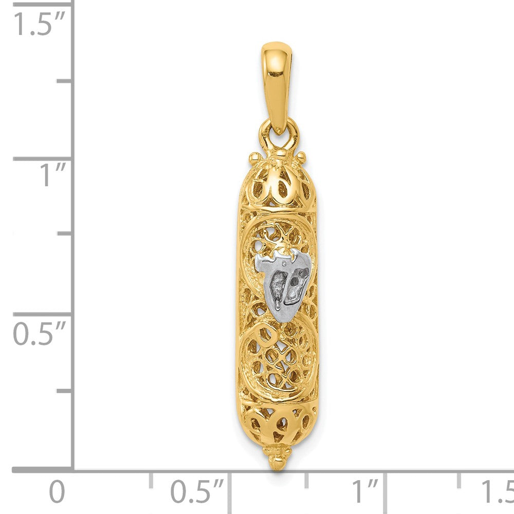 14K and White Rhodium 3-D Mezuzah with Shin Charm