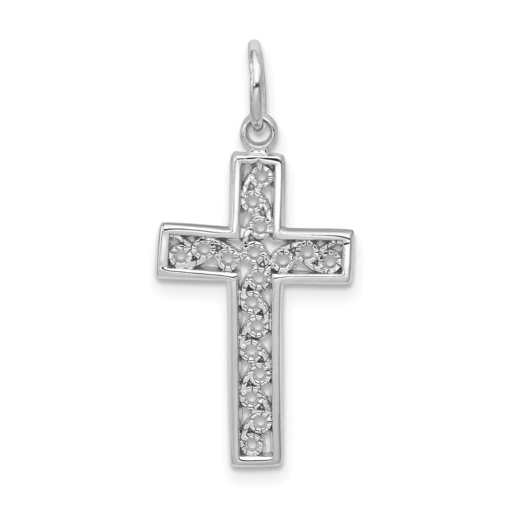 14k White Gold Filigree Cross Charm