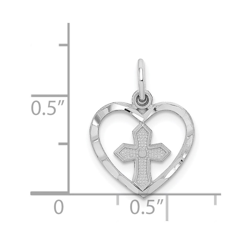 14k White Gold Cut-out Cross in Heart Charm