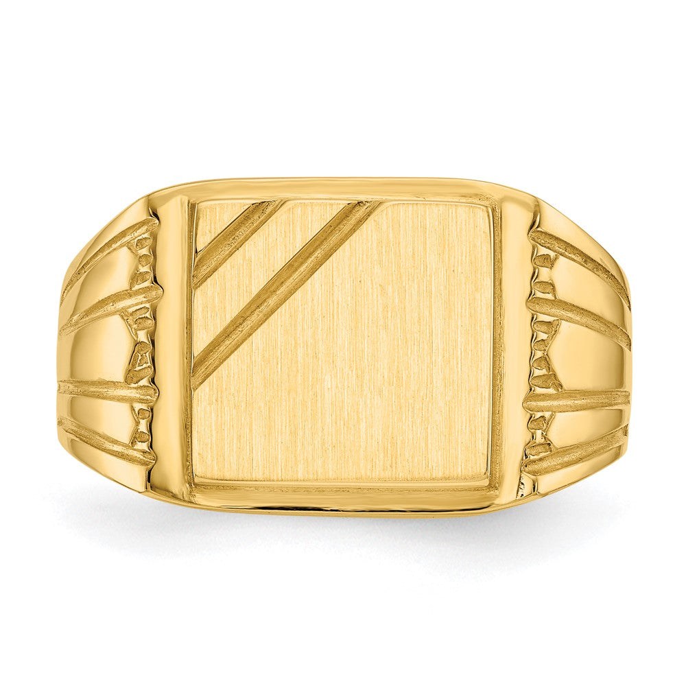 14k 11.5x11.0mm Rectangle Open Back Mens Signet Ring