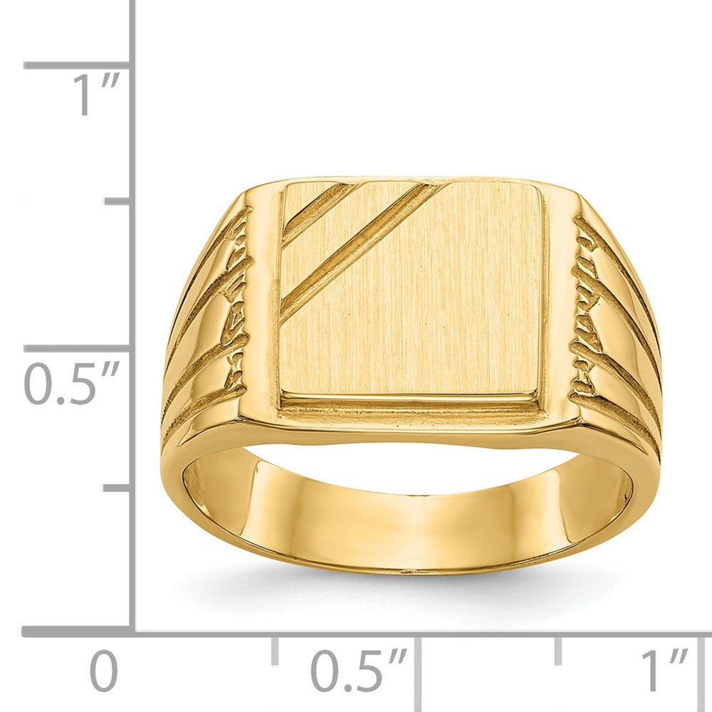 14k 11.5x11.0mm Rectangle Open Back Mens Signet Ring