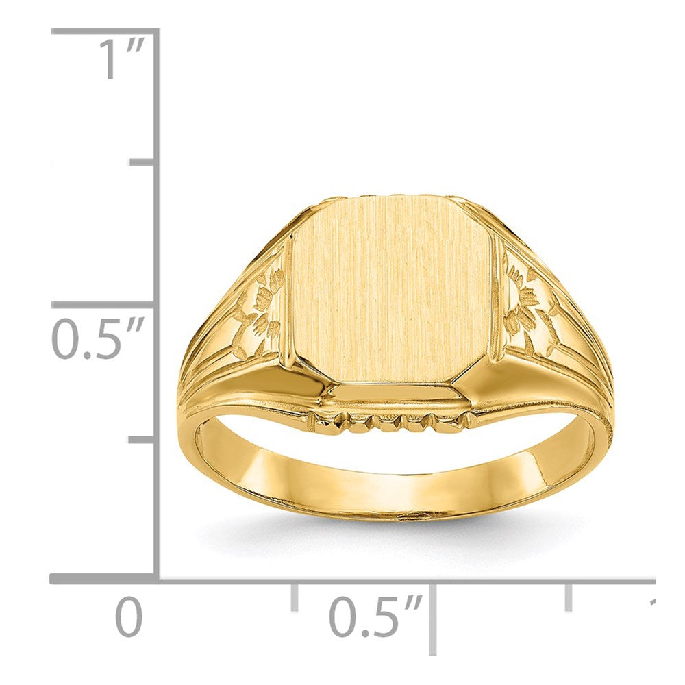 14k 9.0x9.0mm Octagon Open Back Floral Signet Ring