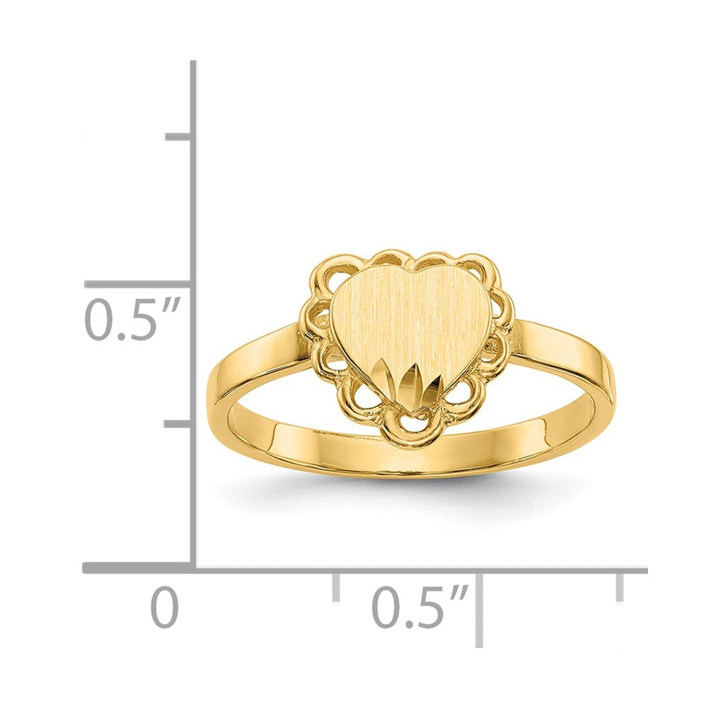 14k 7.0x6.5mm Open Back Scalloped Edge Heart Signet Ring