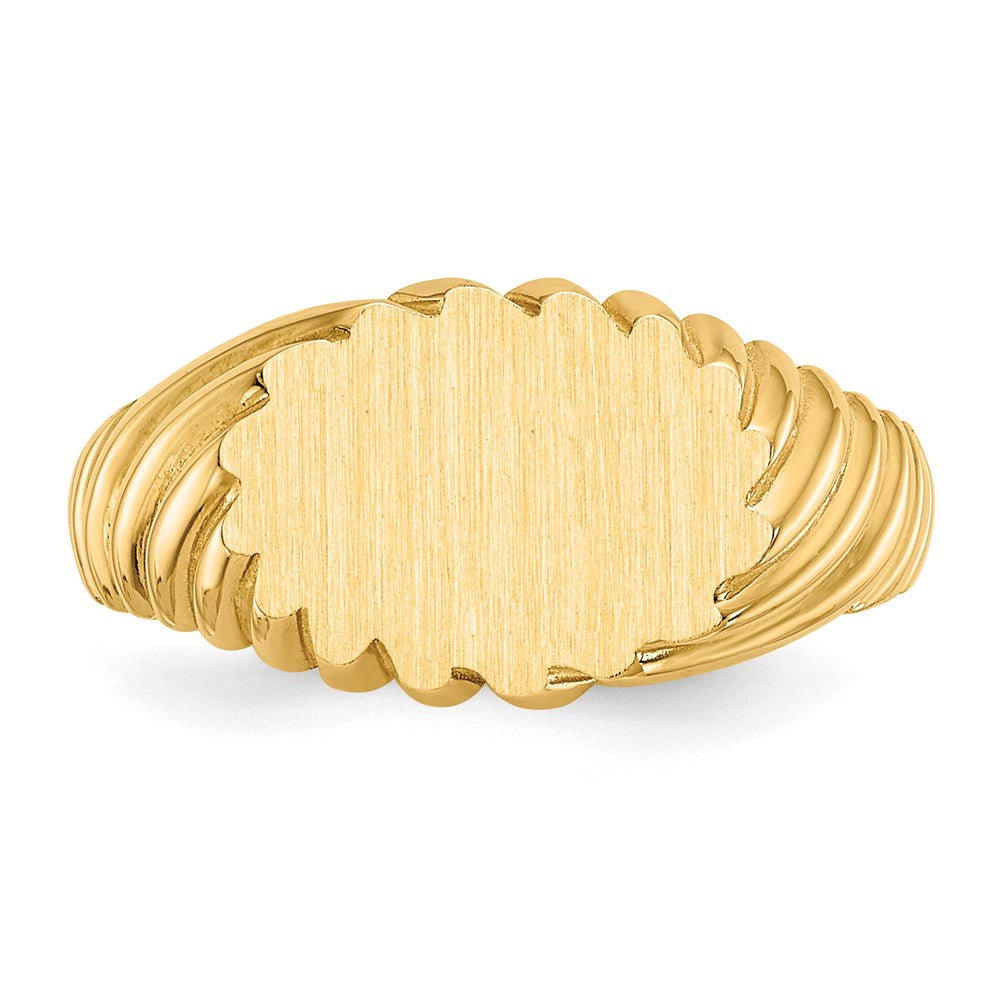 14k 10.0x7.5mm Oval Open Back Scalloped Edge Signet Ring