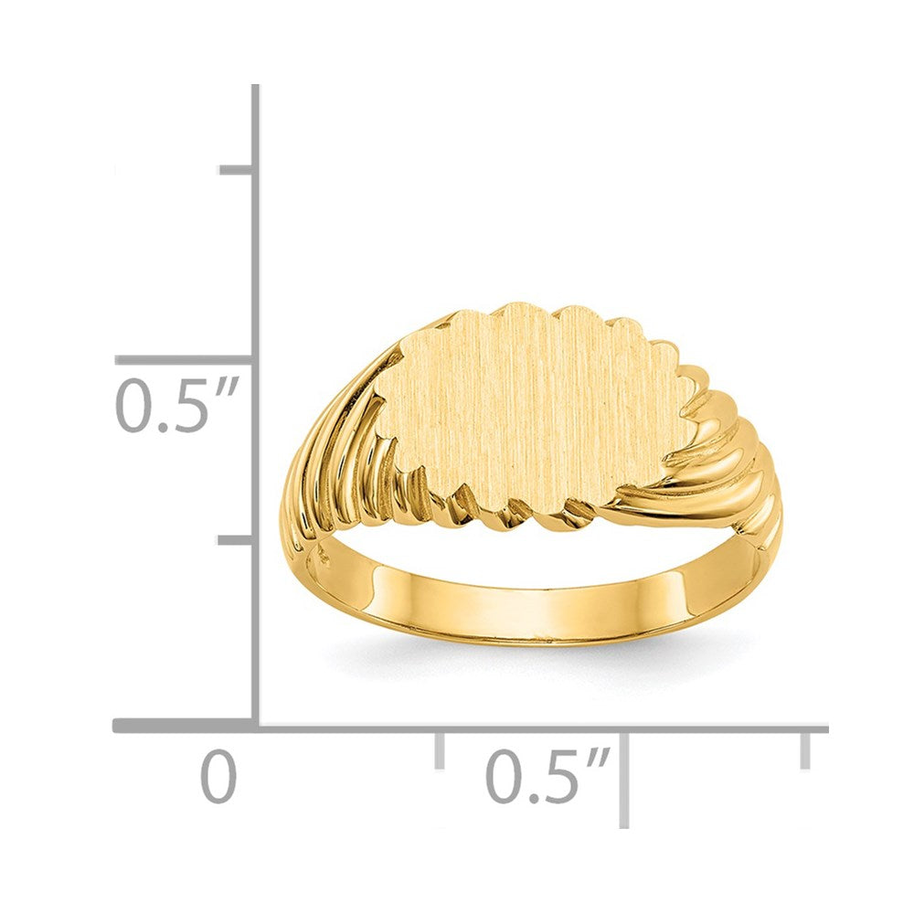 14k 10.0x7.5mm Oval Open Back Scalloped Edge Signet Ring