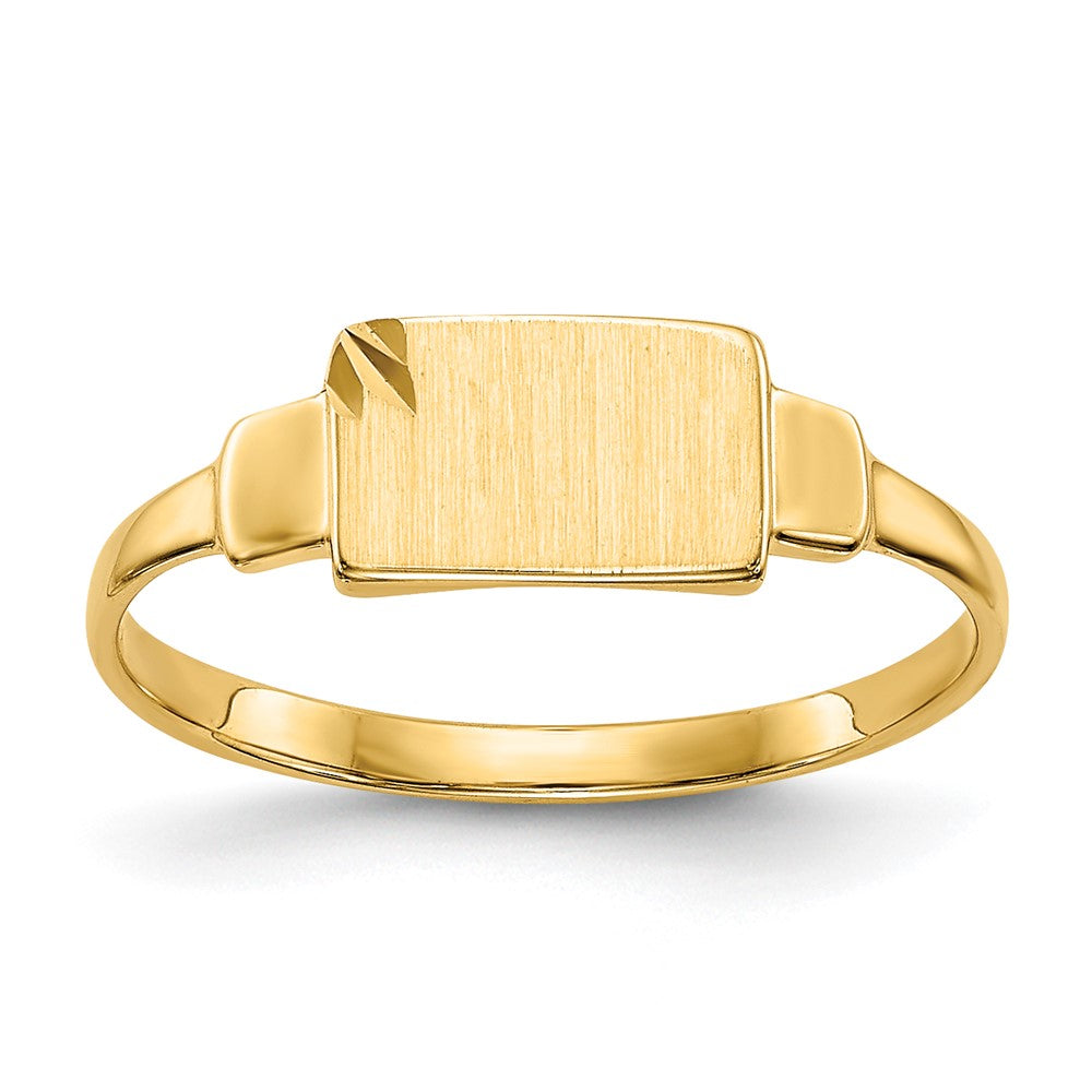14k Diamond-cut Satin 7.25x4.5mm Closed Back Childs Rectangular Signet Ring