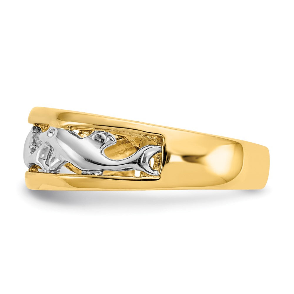 14k and White Rhodium Dolphin Band Ring