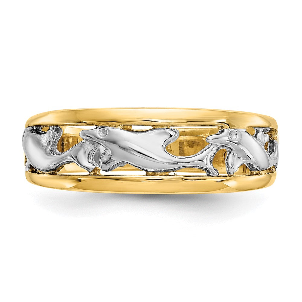 14k and White Rhodium Dolphin Band Ring