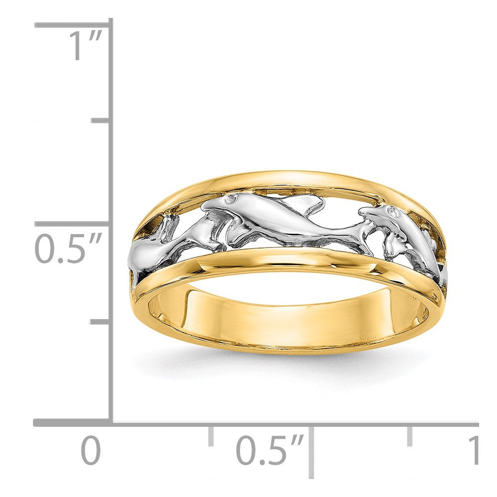 14k and White Rhodium Dolphin Band Ring