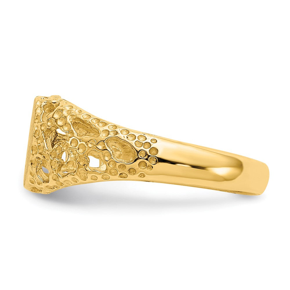 14k 5.5x6.5mm Open Back Childs Oval Filigree Signet Ring