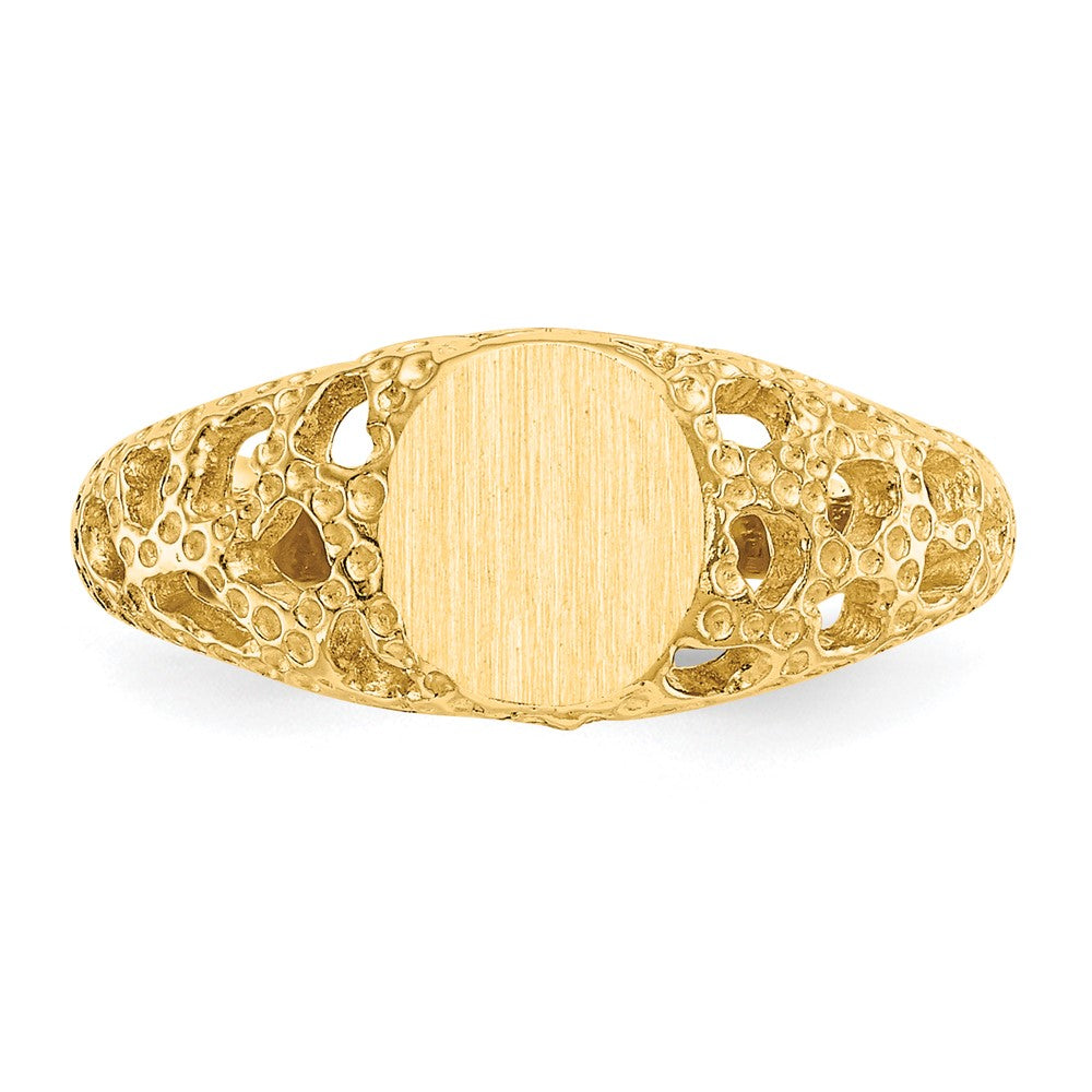 14k 5.5x6.5mm Open Back Childs Oval Filigree Signet Ring