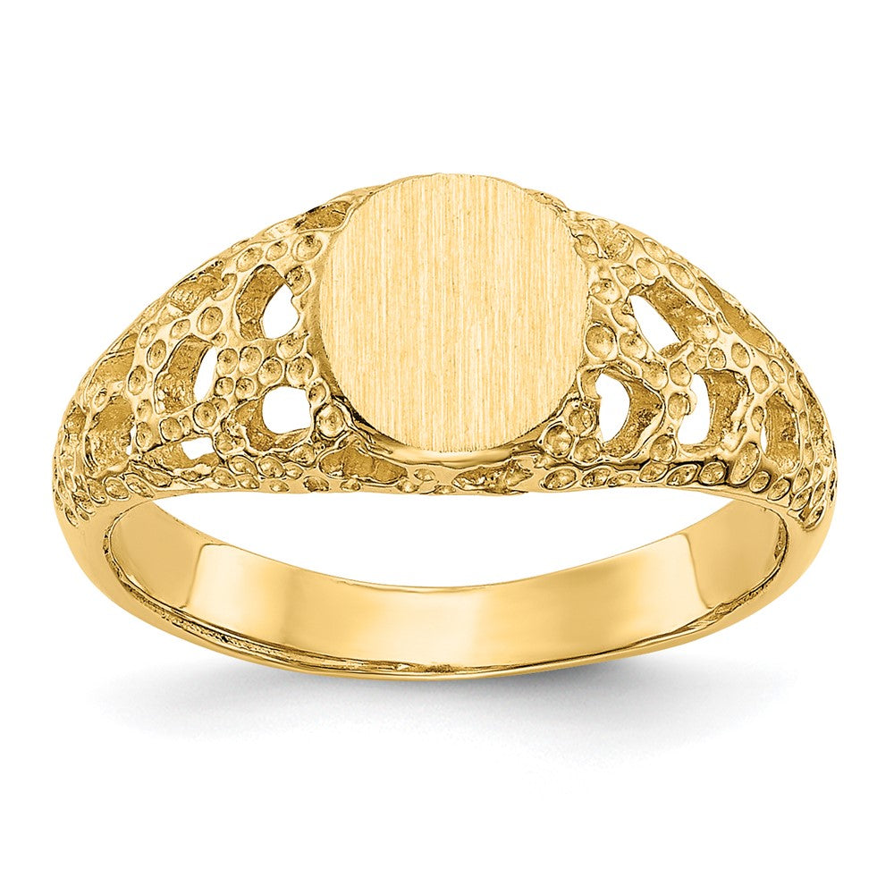 14k 5.5x6.5mm Open Back Childs Oval Filigree Signet Ring