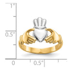 14k and White Rhodium Polished Claddagh Ring