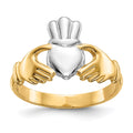 14k and White Rhodium Polished Claddagh Ring