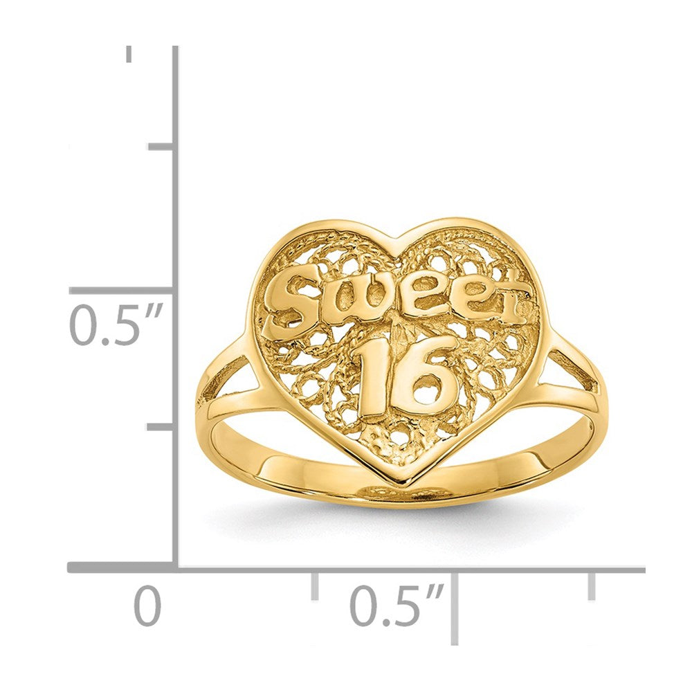 14k SWEET 16 Filigree Heart Ring