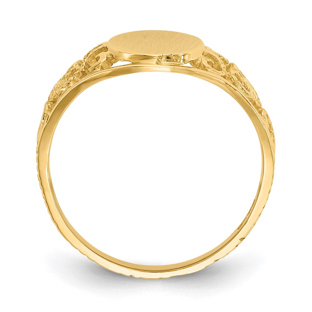 14k 7.5x8.5mm Oval Satin Open Back Filigree Signet Ring