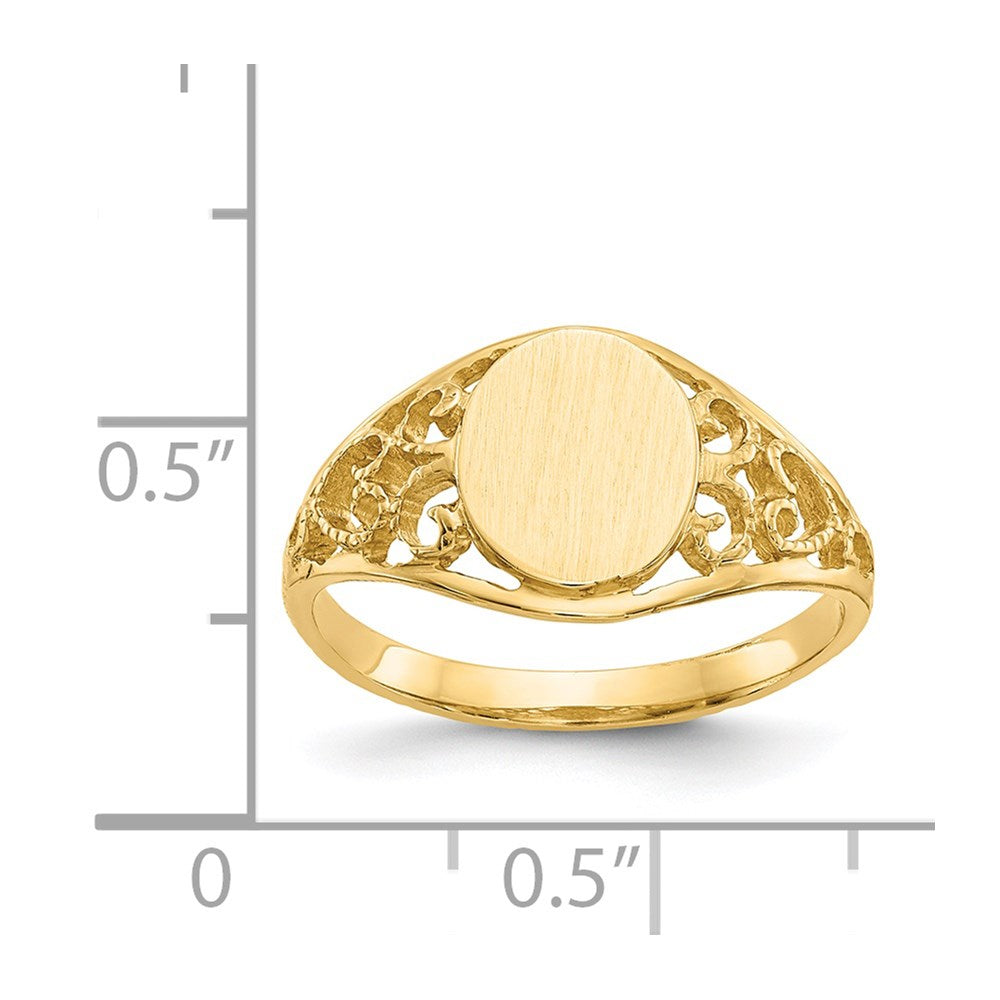 14k 7.5x8.5mm Oval Satin Open Back Filigree Signet Ring