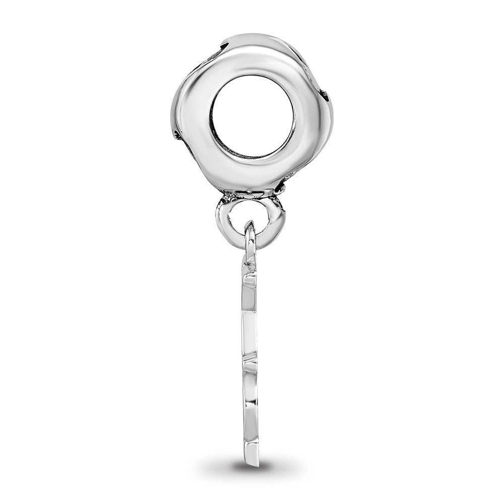 Sterling Silver RH-plated LogoArt Chi Omega Vertical Letters Heart Bead