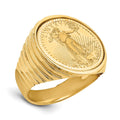 Wideband Distinguished Coin Jewelry 14k Men's Polished and Diamond-cut Ribbed Edge Mounted 1/10oz American Eagle Coin Bezel Ring