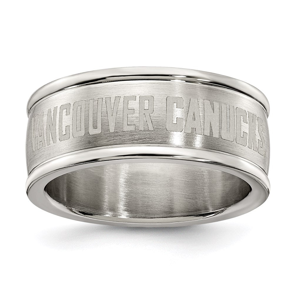 VANCOUVER CANUCKS STAINLESS STEEL LOGO BAND RING SIZE 8
