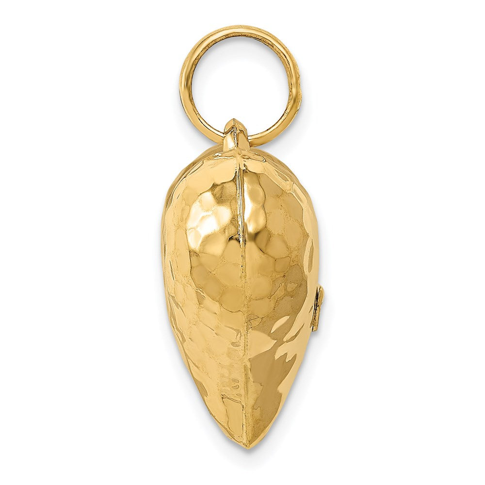 14K Polished and Hammered 3-D Puffed Heart Pendant