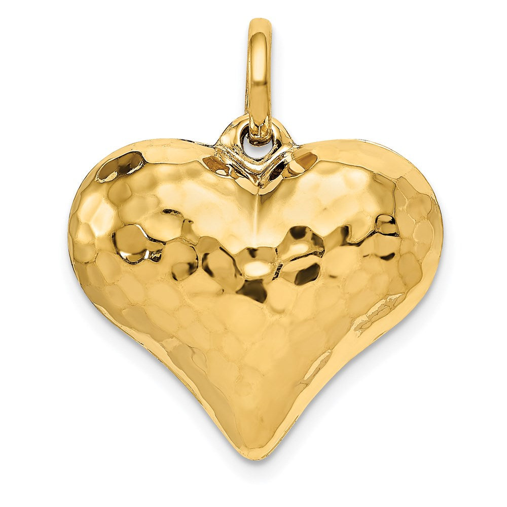 14K Polished and Hammered 3-D Puffed Heart Pendant