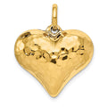 14K Polished and Hammered 3-D Puffed Heart Pendant