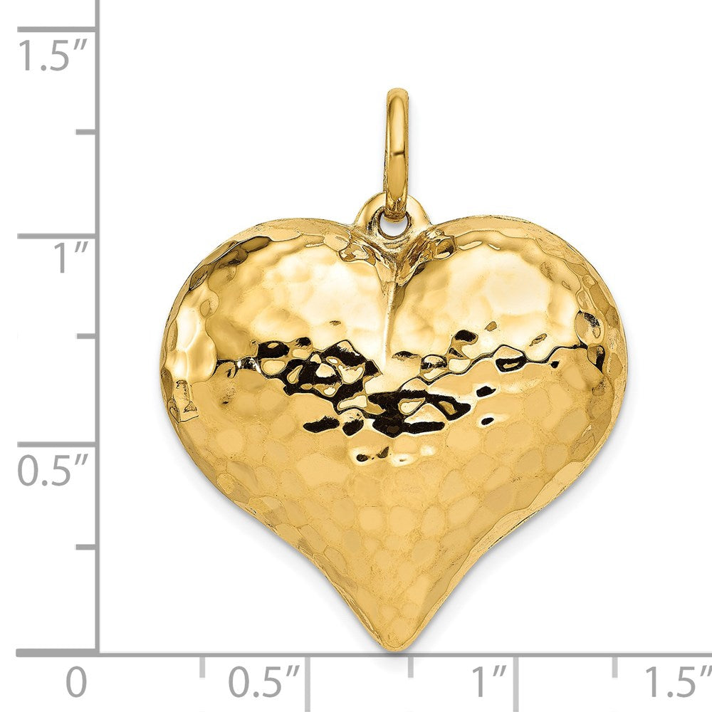 14K Polished and Hammered 3-D Puffed Heart Pendant
