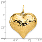 14K Polished and Hammered 3-D Puffed Heart Pendant