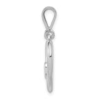 14k White Gold Solid Satin and Polished Fancy 3-D Heart Pendant