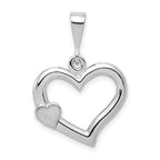 14k White Gold Solid Satin and Polished Fancy 3-D Heart Pendant
