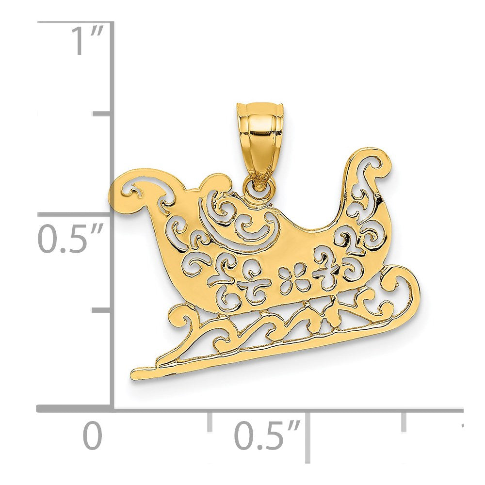 14k Polished Filigree Sleigh Charm