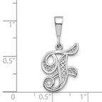 14KW White Gold Solid Polished Script Filigree Letter F Initial Pendant
