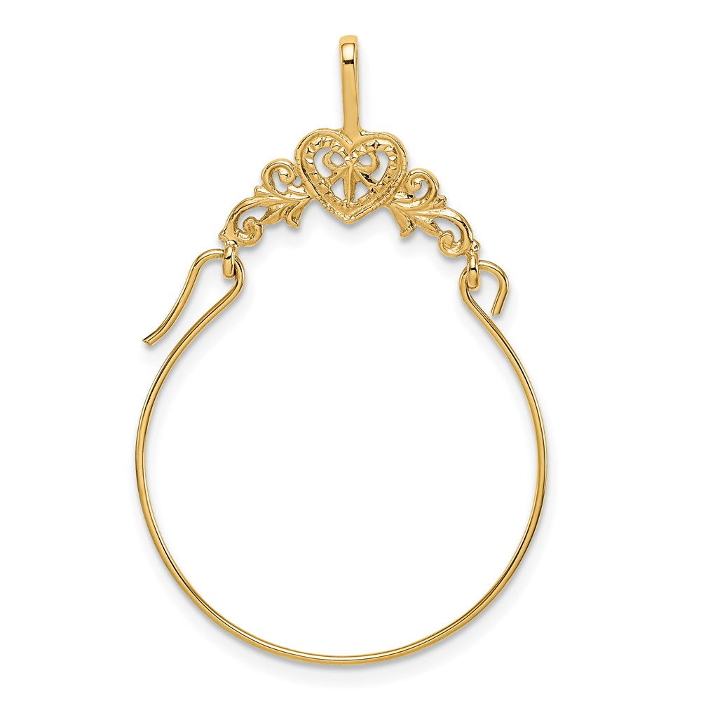 14k Polished Filigree Heart Charm Holder Pendant