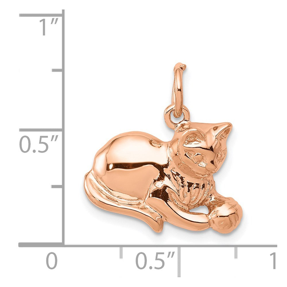 14k Rose Gold Solid Polished Open-Backed Cat with Ball Charm