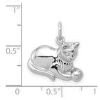 14k White Gold Solid Polished Open-Backed Cat with Ball Charm