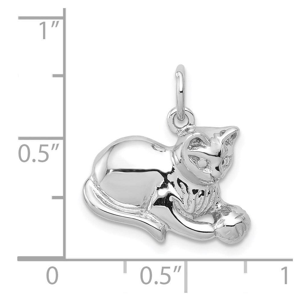 14k White Gold Solid Polished Open-Backed Cat with Ball Charm
